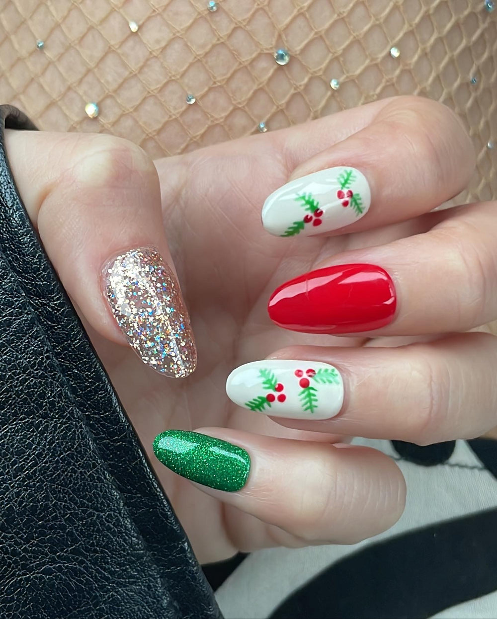 Red Berry Gold Glitter Nails