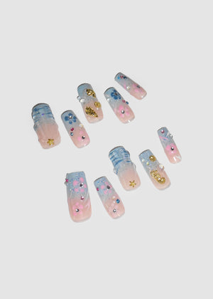 Blue Ocean Ombre Hibiscus Nails