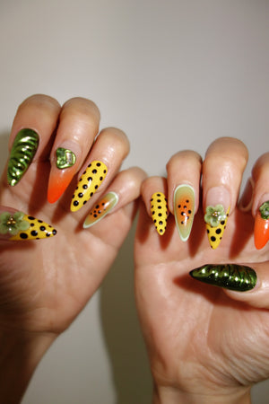 Papaya & Yellow Polka Dot Nails