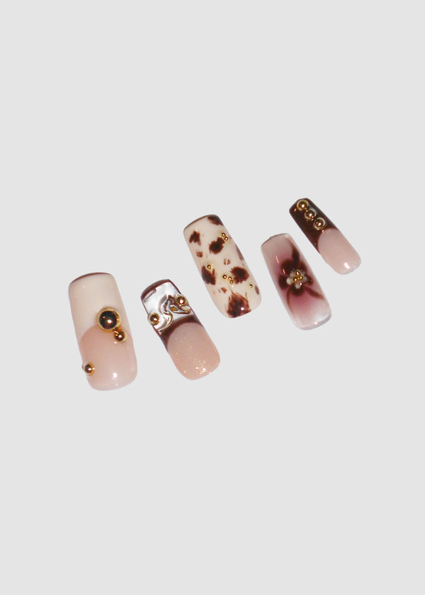 Brown Cow Girl Printed Nails