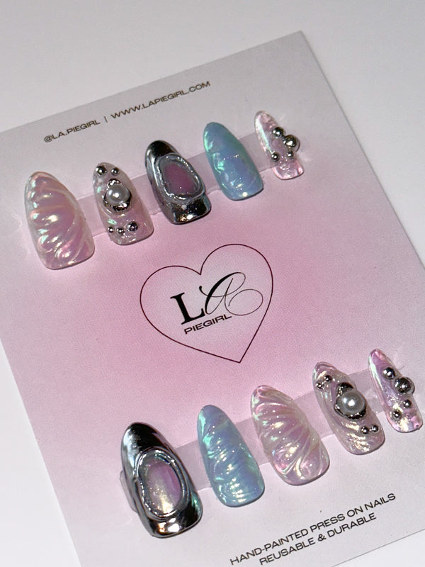 Light Blue Ocean Chrome Nails