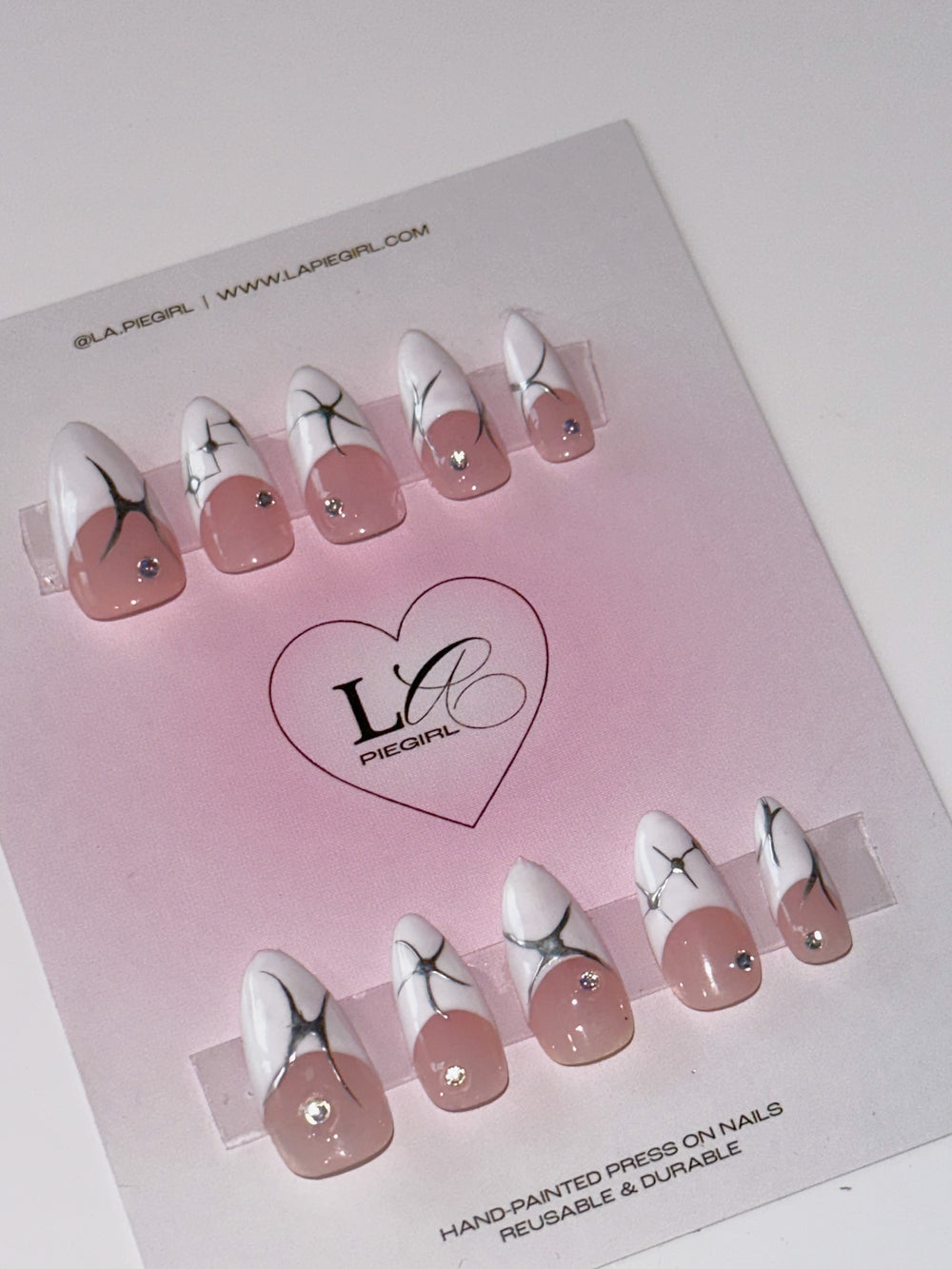 White Deep French With Silver nails