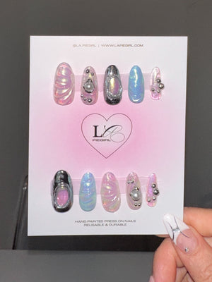 Light Blue Ocean Chrome Nails