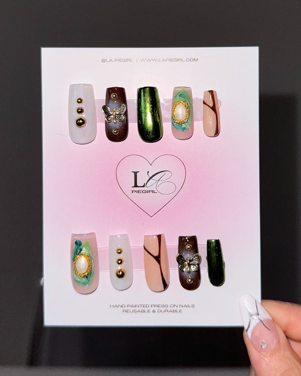 Green Chrome Butterflies Nails