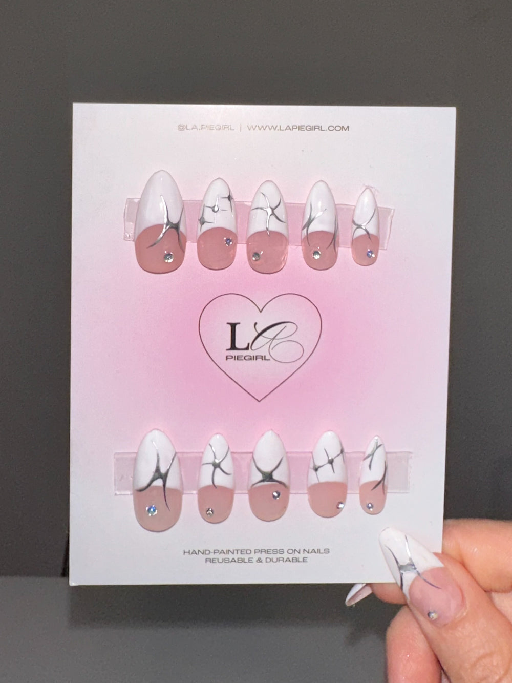 White Deep French With Silver nails