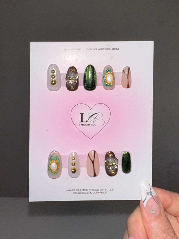 Green Chrome Butterflies Nails