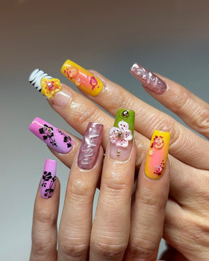 3D Yellow Orchid & Tiger Print Nails