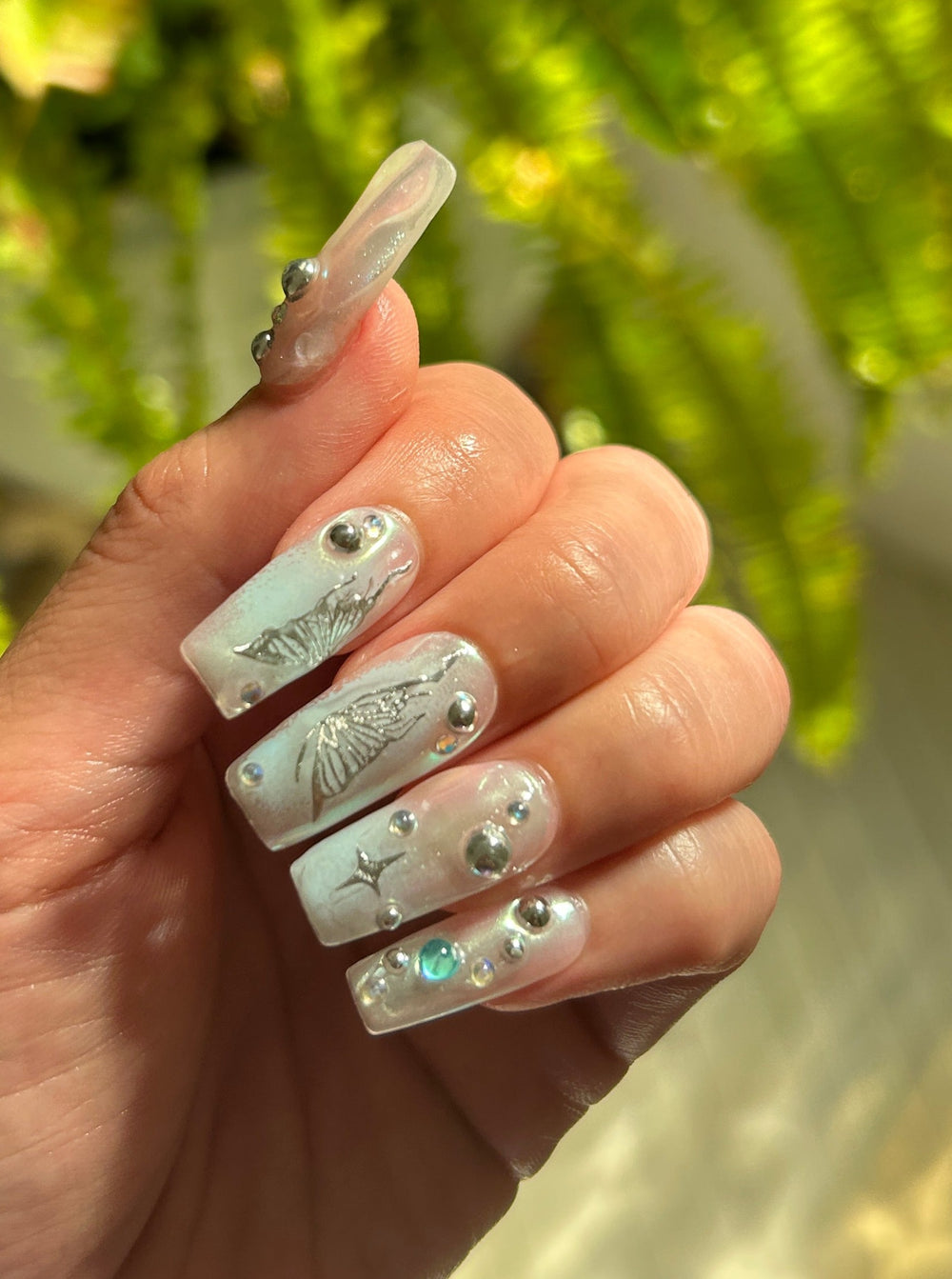 Blue Ombre Butterflies nails