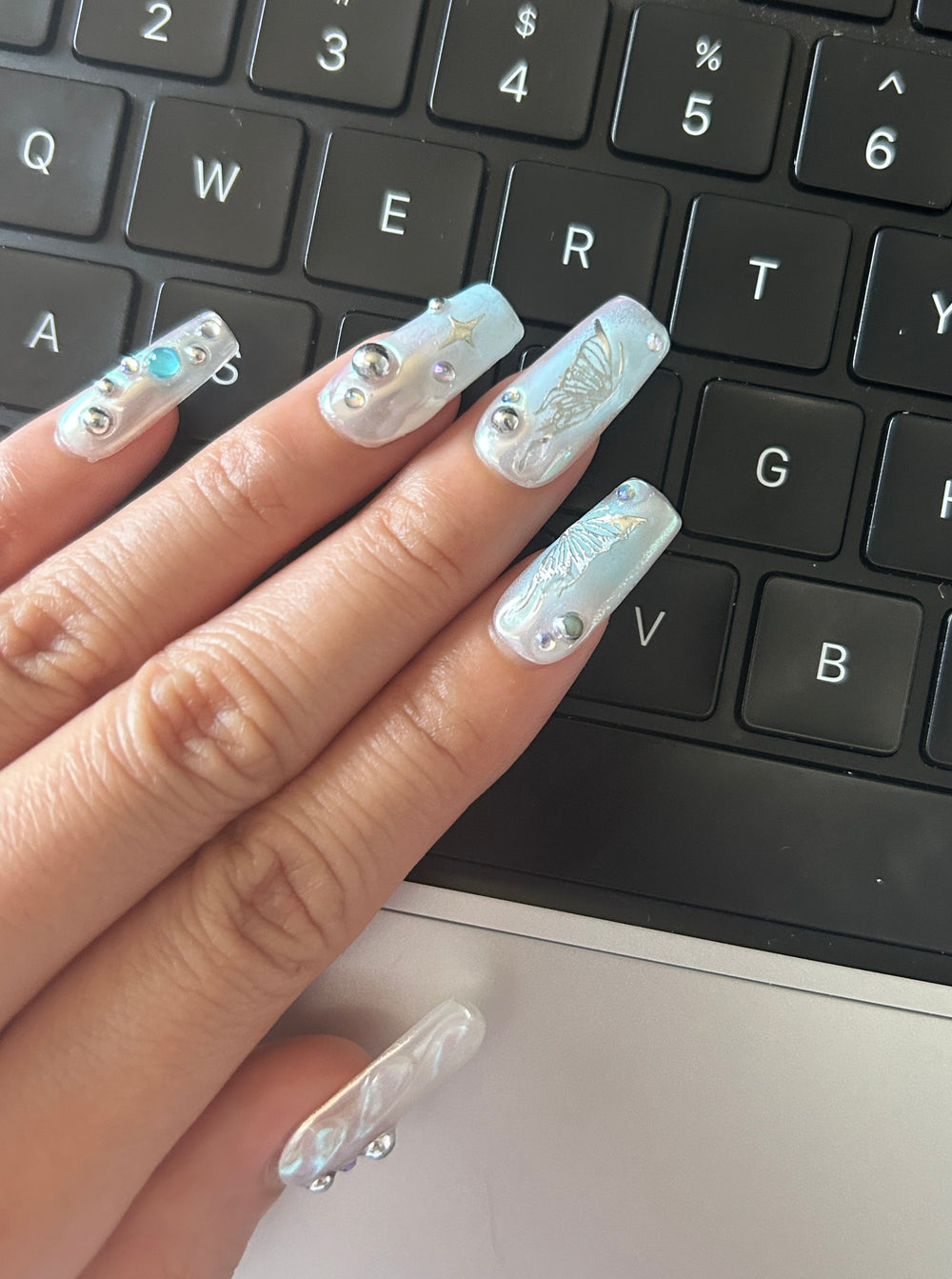 Blue Ombre Butterflies nails