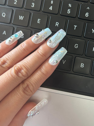Blue Ombre Butterflies nails