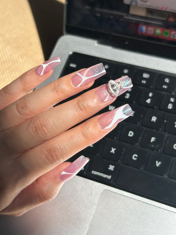 Cateye With White Swirl Nails