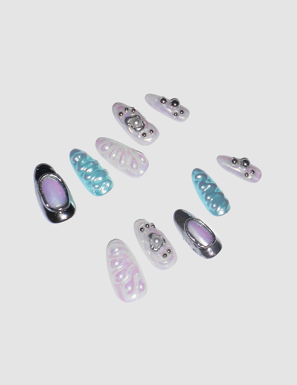 Light Blue Ocean Chrome Nails