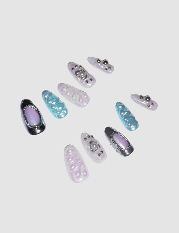 Light Blue Ocean Chrome Nails