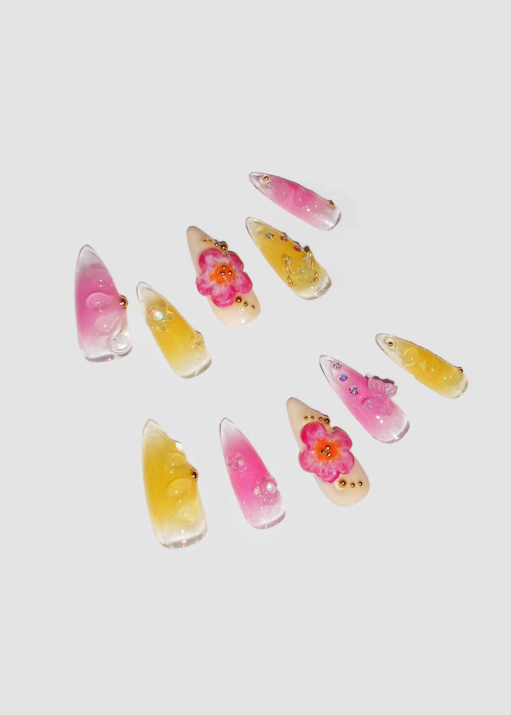 Pink & Yellow 3D Flower Nails