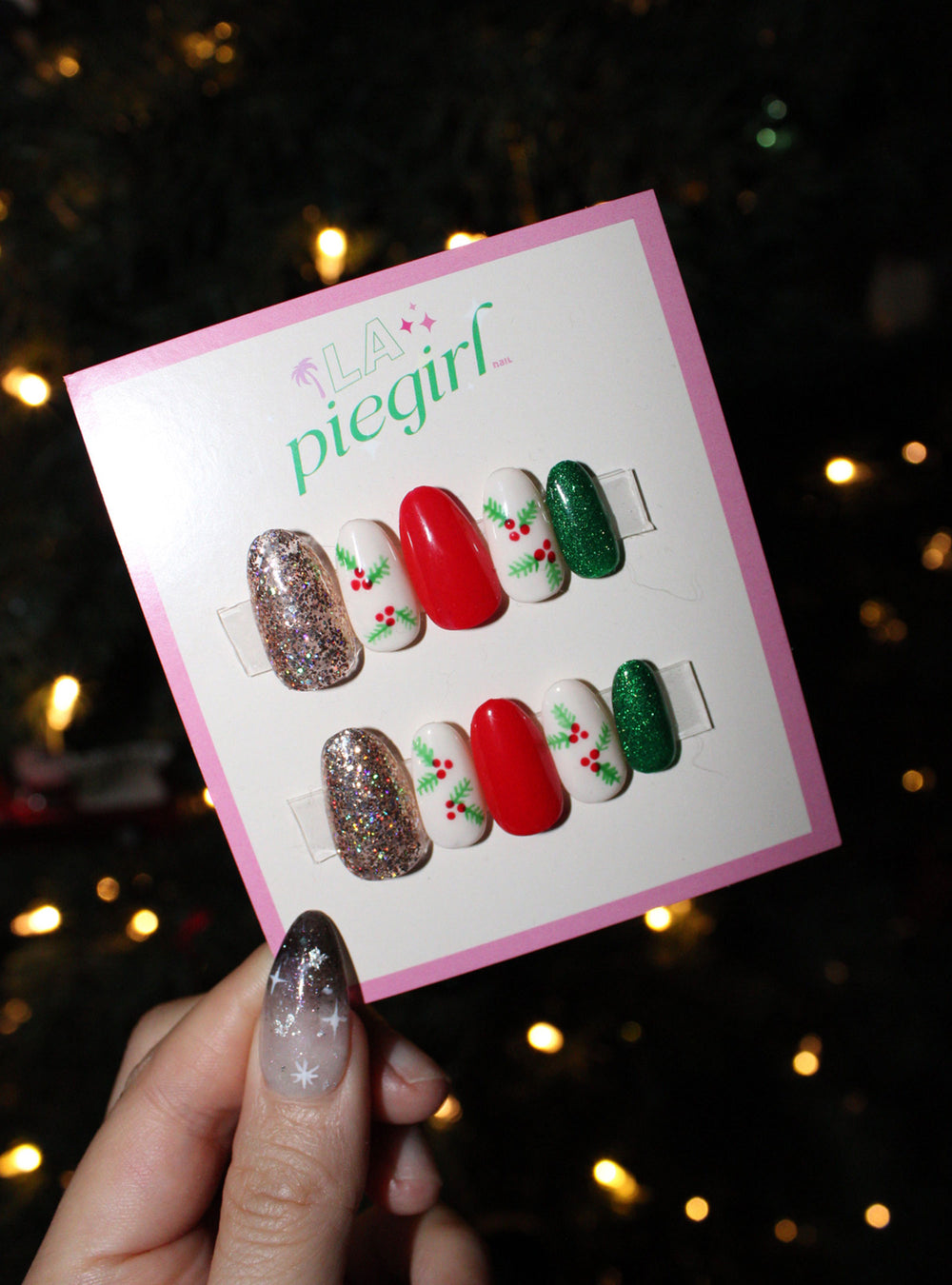 Red Berry Gold Glitter Nails