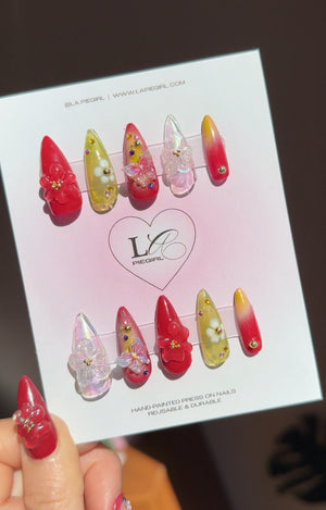 Cherry Red 3D Flower Nails