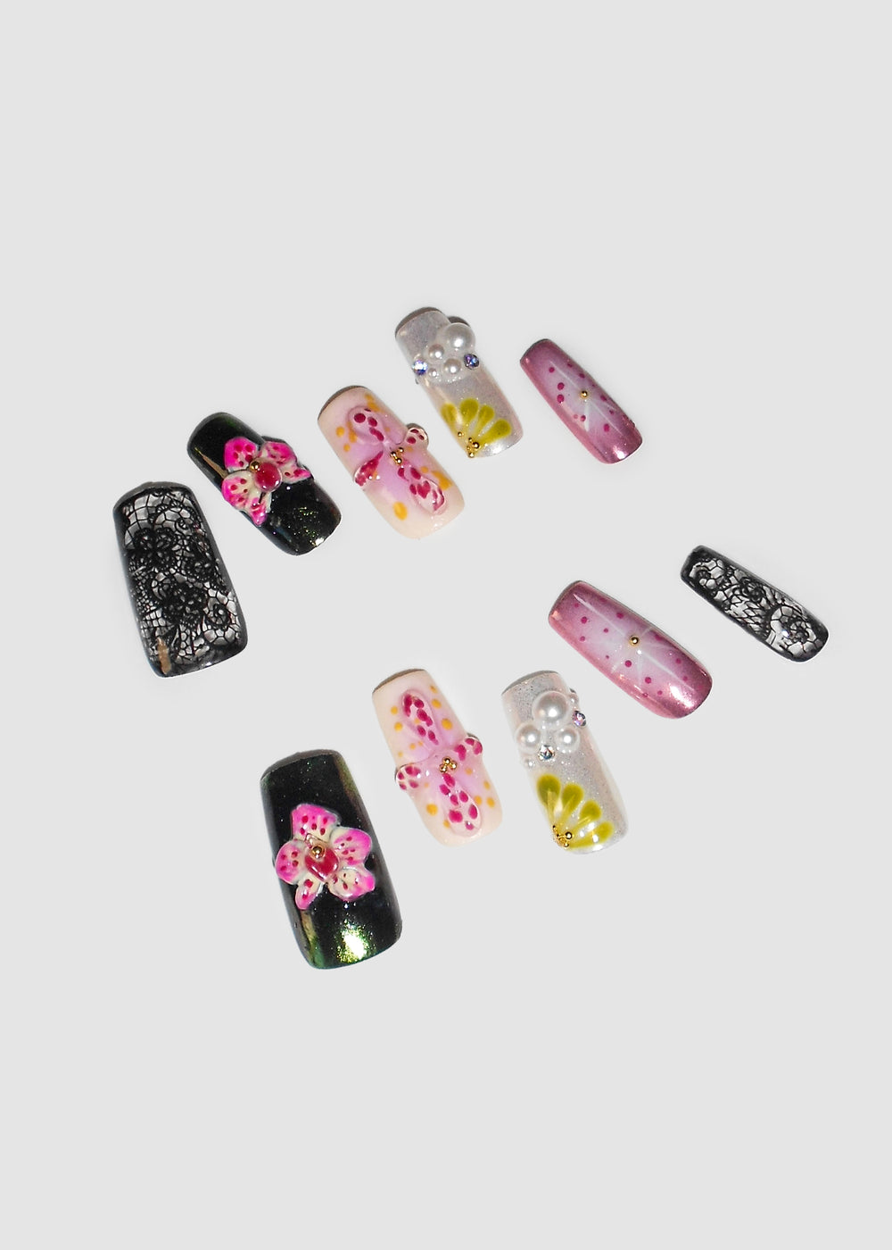 Black 3D Orchid Nails