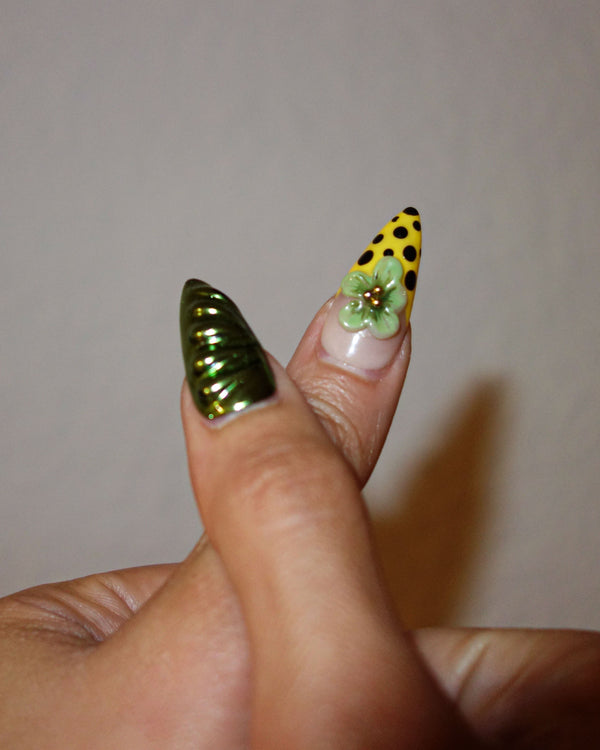 Papaya & Yellow Polka Dot Nails