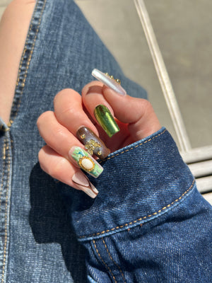 Green Chrome Butterflies Nails