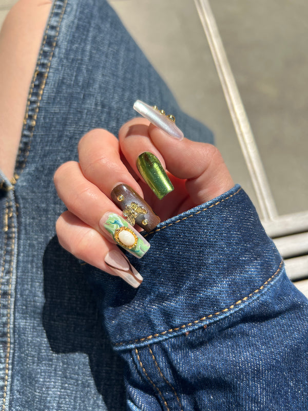 Green Chrome Butterflies Nails