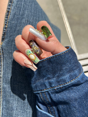 Green Chrome Butterflies Nails