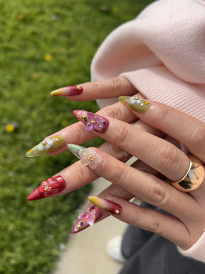 Cherry Red 3D Flower Nails