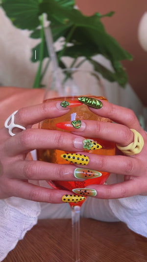 Papaya & Yellow Polka Dot Nails