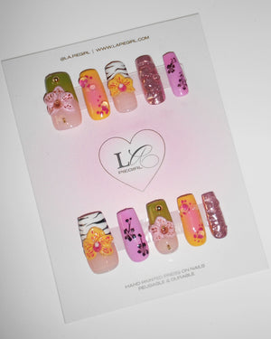 3D Yellow Orchid & Tiger Print Nails