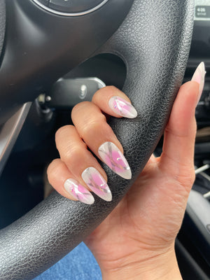 Silver Pink Airbrush Nails