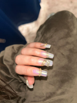Chrome 3D Gold Sliver Swirl Nails