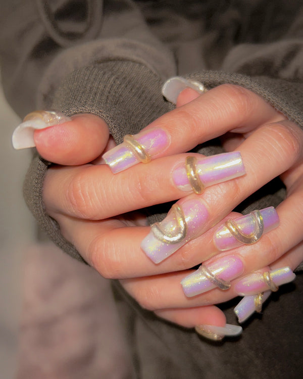 Chrome 3D Gold Sliver Swirl Nails