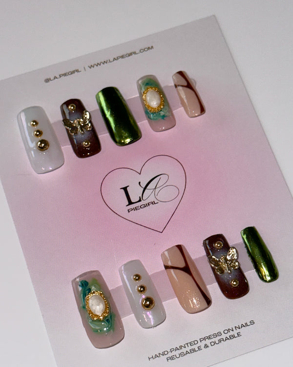 Green Chrome Butterflies Nails