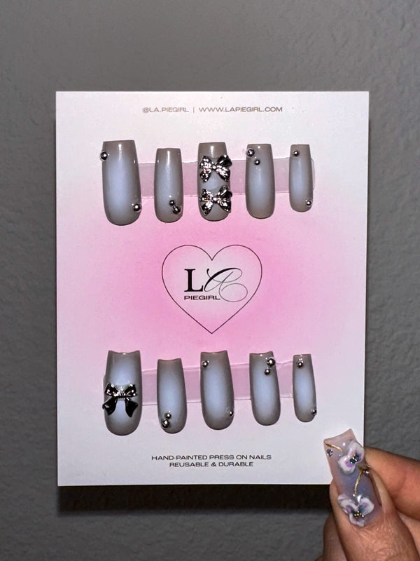 Silver Bow Mocha Ombre Nails