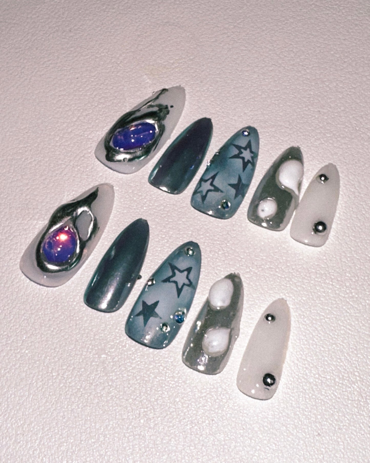 Crystal Silver Chrome nails
