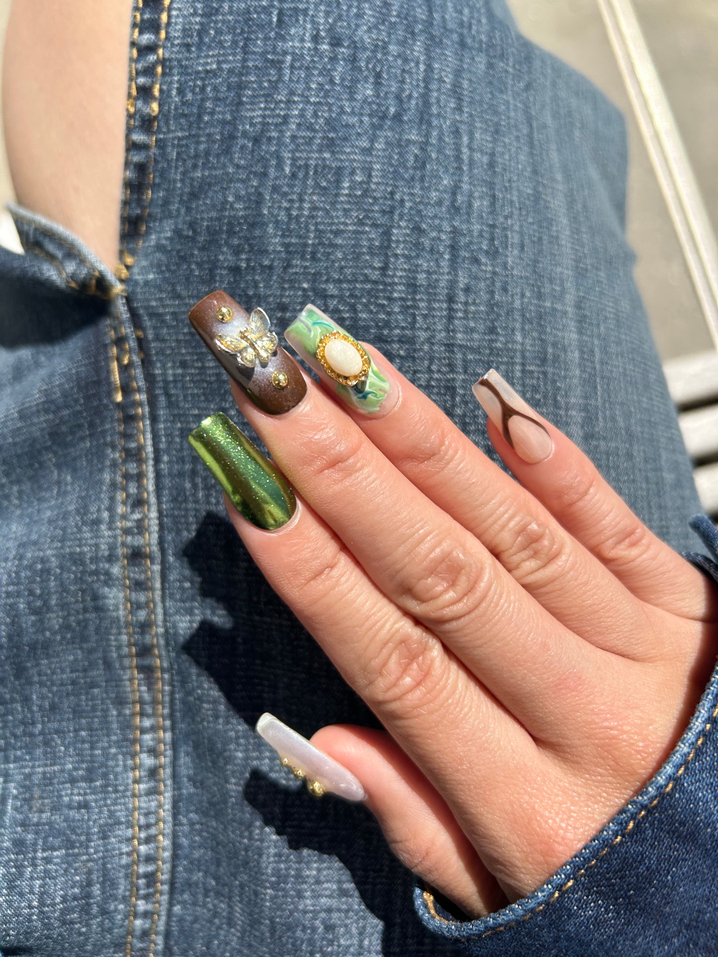 Green Chrome Butterflies nails