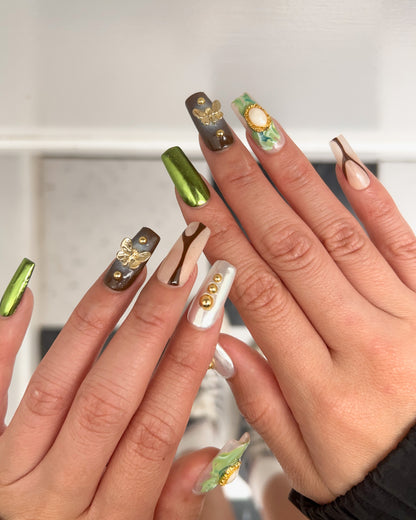 Green Chrome Butterflies Nails