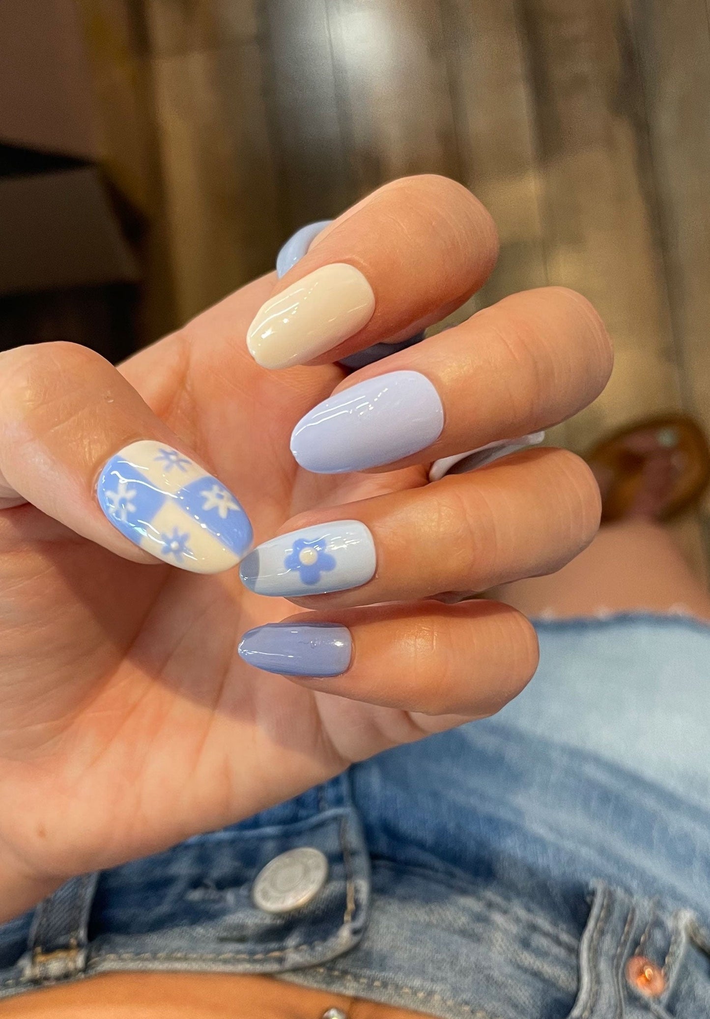 Checkered Floral Nails
