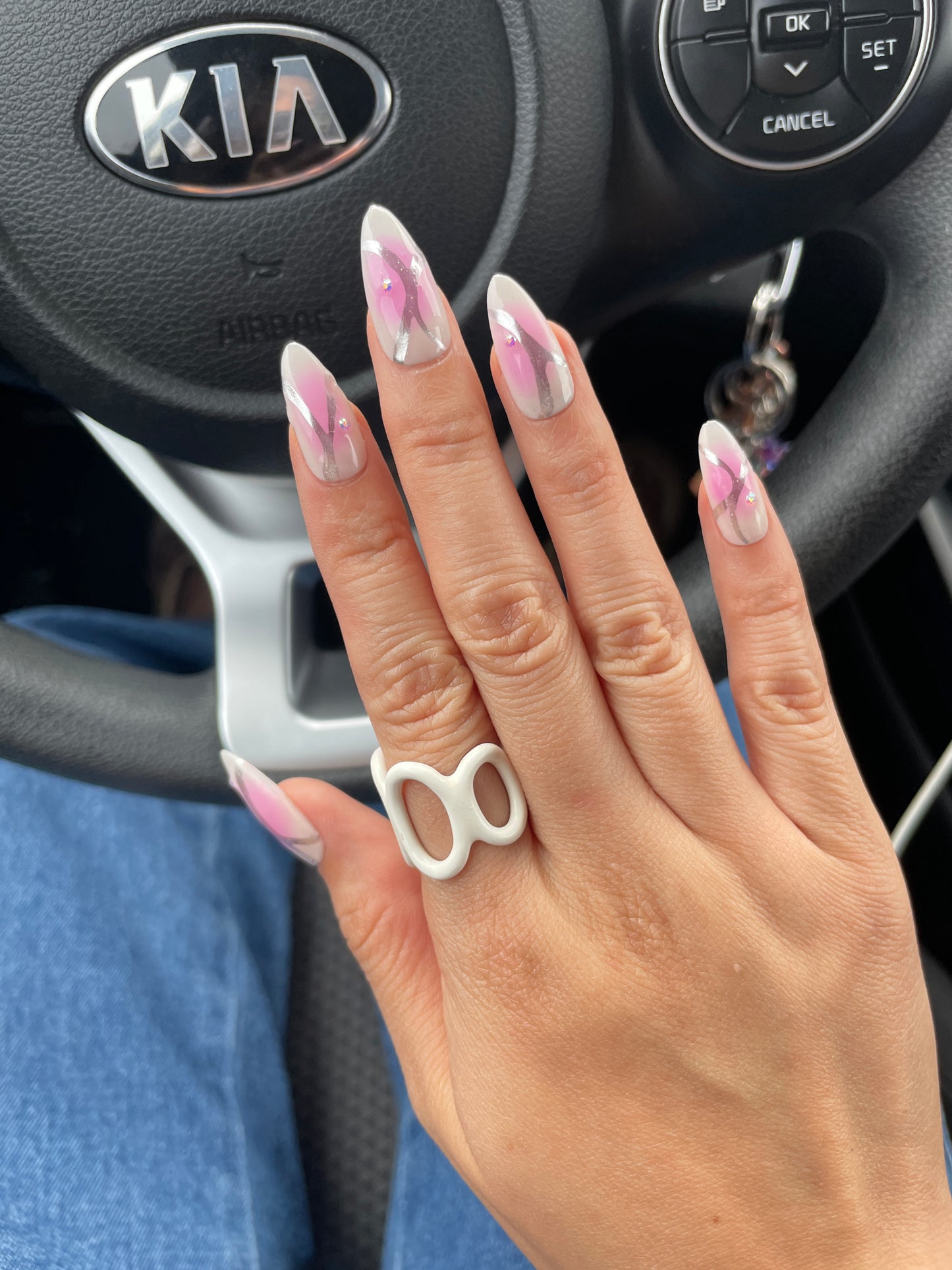 Silver Pink Airbrush Nails