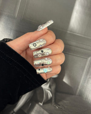 Silver Chrome Star Nails