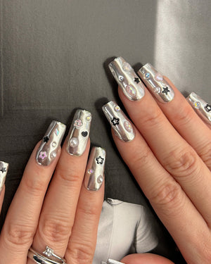 Silver Chrome Star Nails