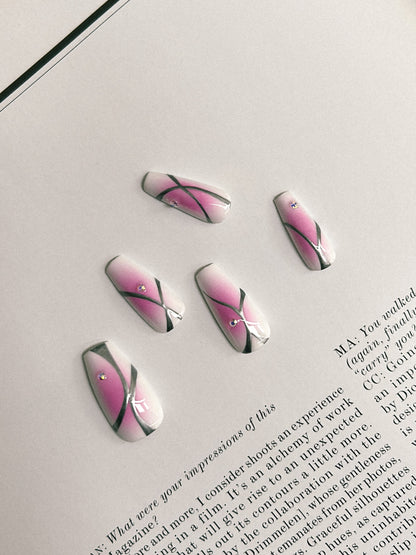 Silver Pink Airbrush Nails