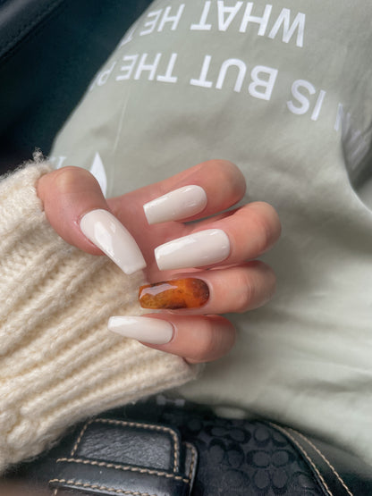 Cream Amber Nails